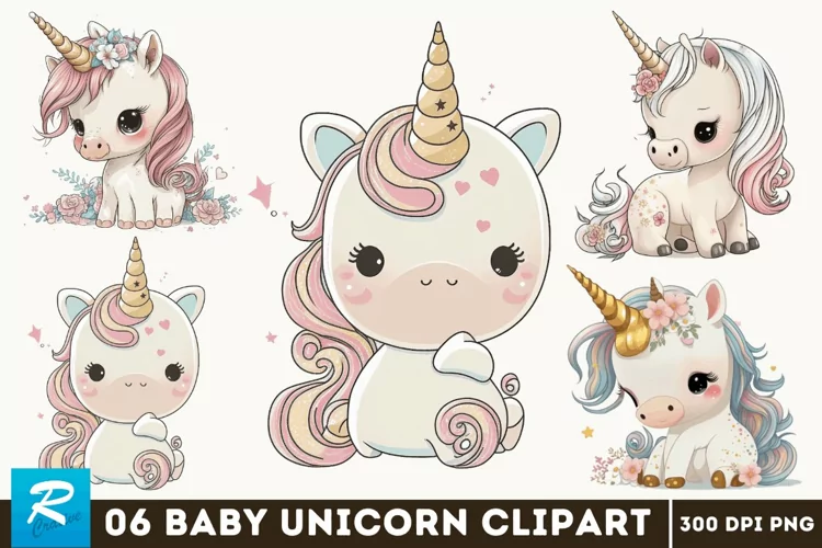 Cute Baby Unicorn Sublimation Clipart Bundle