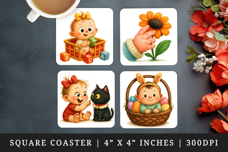 Cute Baby square coaster sublimation, coasters design