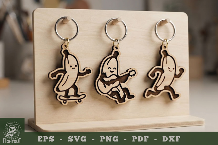 Cute Banana Lasercut Keychain Collection