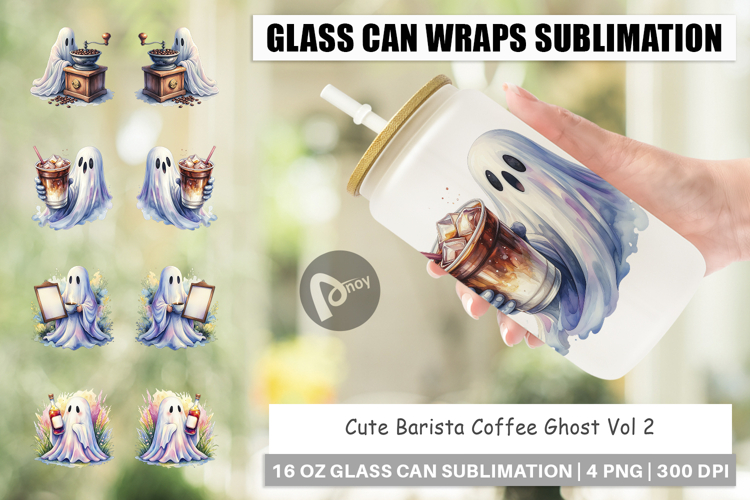 Cute Barista Coffee Ghost Glass Can