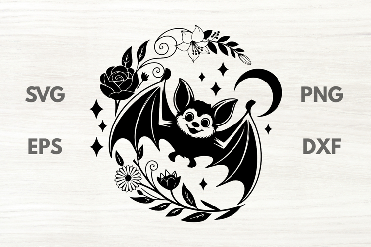Cute Bat and Floral Branches SVG