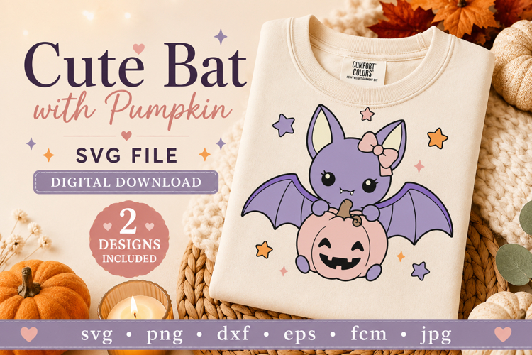 Cute Bat With Pumpkin SVG Bundle | Halloween Bat SVG