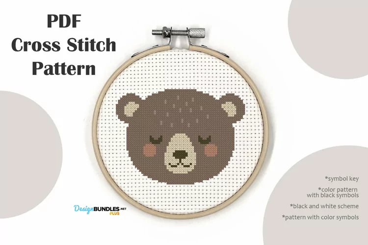 Cute Bear Head Cross Stitch Pattern PDF File