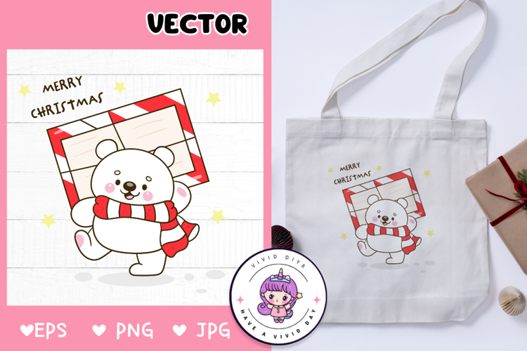 Cute Polar bear holdind santa letter kawaii clipart winter