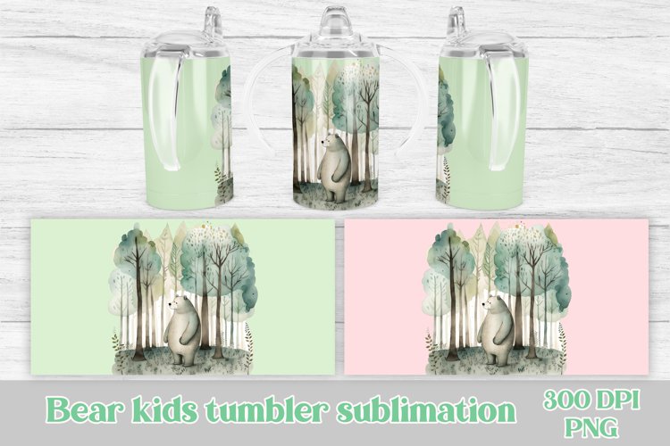Sippy cup sublimation, kids sippy tumbler sublimation design wrap 12 Oz, bear sippy tumbler design.
