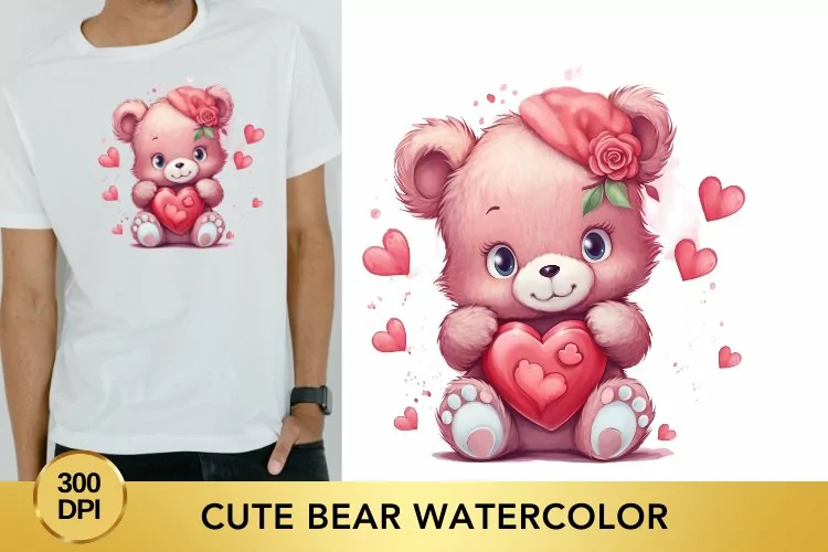 Cute Bear Watercolor Clipart , Sublimation PNG
