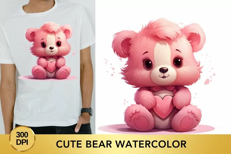 Cute Bear Watercolor Clipart , Sublimation PNG