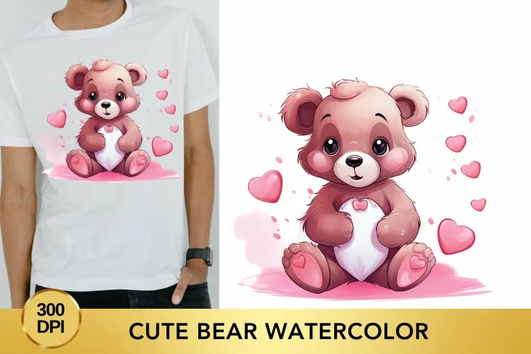 Cute Bear Watercolor Clipart , Sublimation PNG