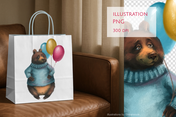 Cute Bear with Balloons PNG