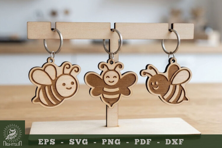 Cute Bee Lasercut Keychain Collection example image 1
