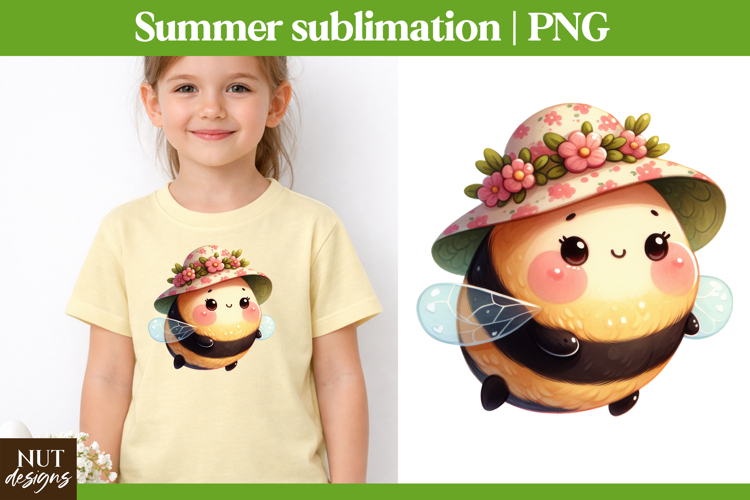 Cute Bee Summer sublimation Kawaii bee gardener clipart