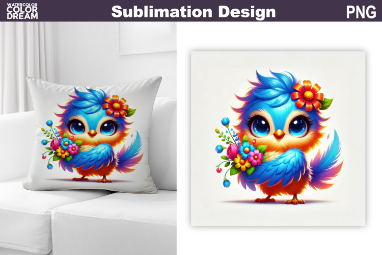 Cute Bird Pillow Sublimation | Funny Bird Floral
