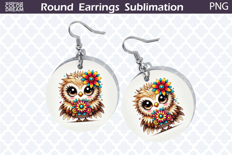 Bird Round Earrings | Bird Floral Earrings Sublimation example image 1
