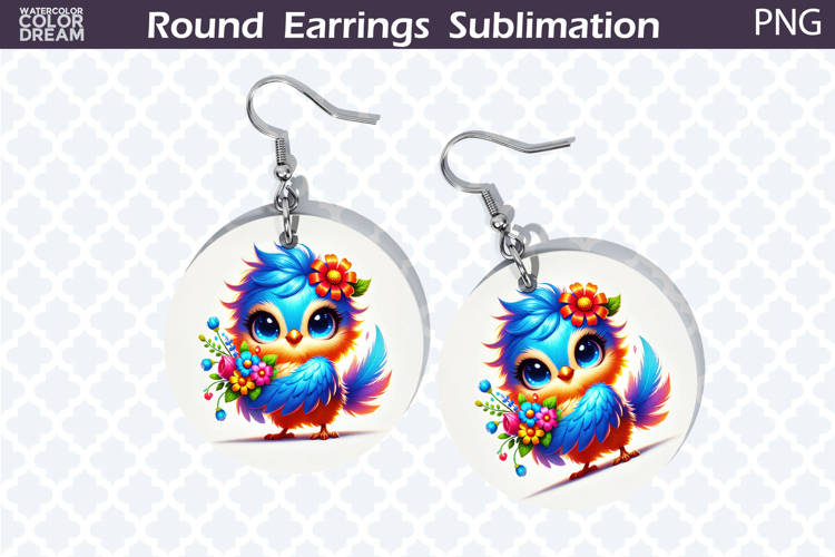 Bird Round Earrings | Bird Floral Earrings Sublimation example image 1