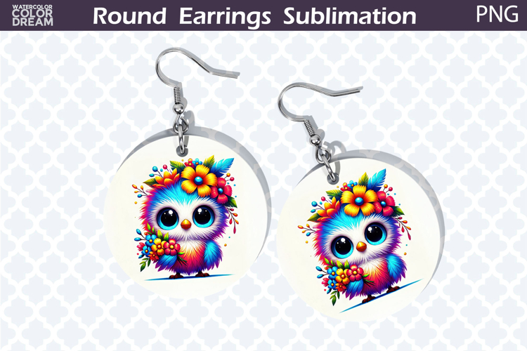 Bird Round Earrings | Bird Floral Earrings Sublimation example image 1