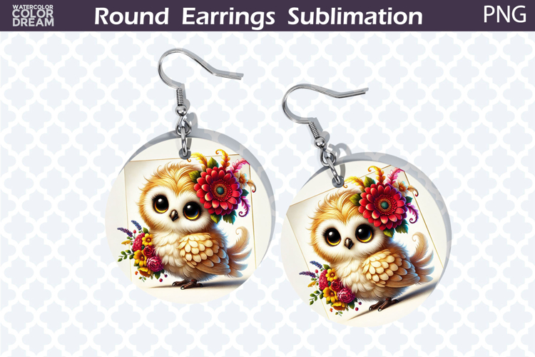 Bird Round Earrings | Bird Floral Earrings Sublimation example image 1