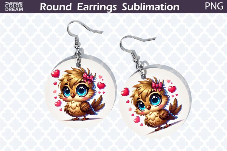 Bird Round Earrings | Bird Heart Earrings Sublimation