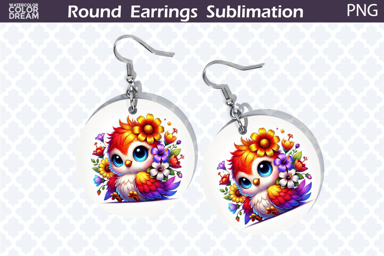 Bird Round Earrings | Bird Floral Earrings Sublimation example image 1