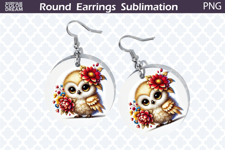 Bird Round Earrings | Bird Floral Earrings Sublimation example image 1