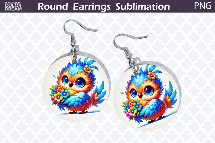 Bird Round Earrings | Bird Floral Earrings Sublimation example image 1
