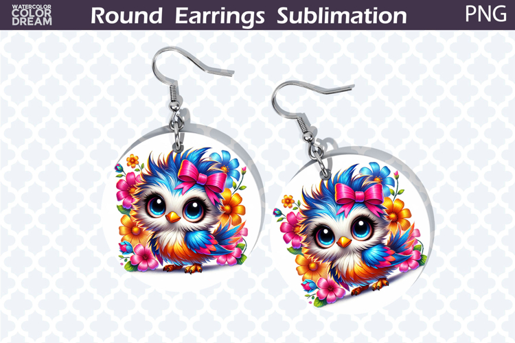 Bird Round Earrings | Bird Floral Earrings Sublimation example image 1