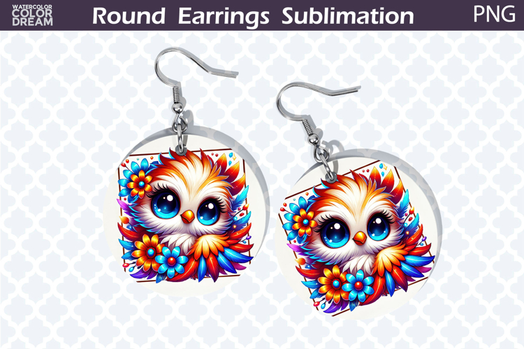 Bird Round Earrings | Bird Floral Earrings Sublimation example image 1