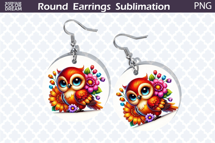 Bird Round Earrings | Bird Floral Earrings Sublimation example image 1