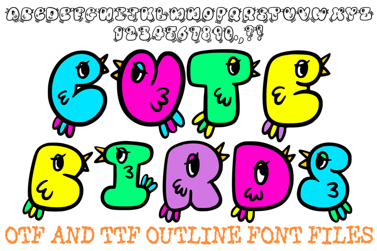Cute Birds Lettering Font Cartoon Handwriting ABC OTF Type