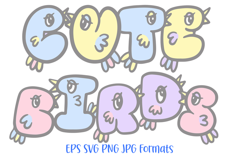 Cute Birds Lettering Font Cartoon Handwriting ABC PNG SVG