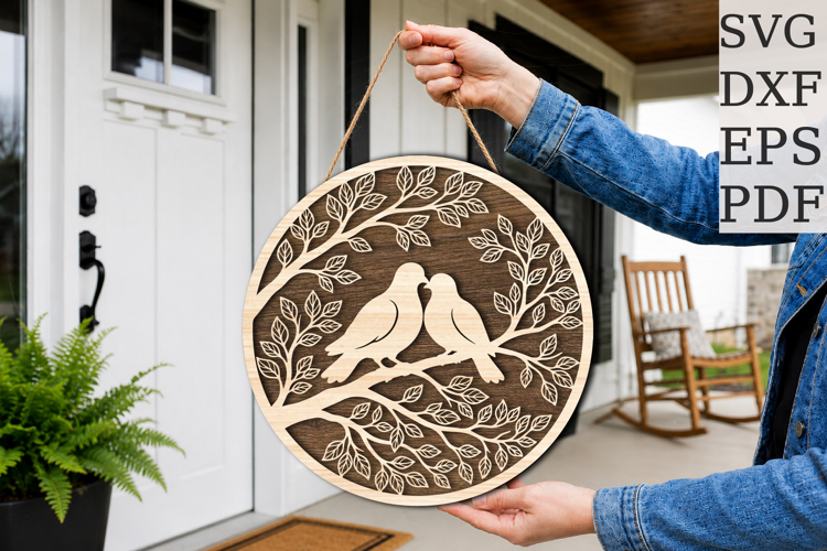 Cute Birds Round Sign SVG