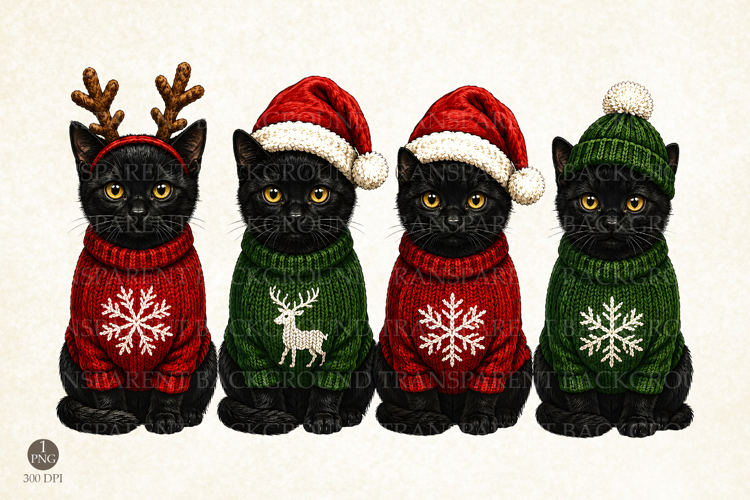 Cute Black Cat Christmas Shirt PNG,Holiday Ugly Sweater