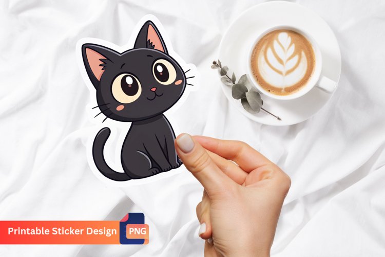 Cute Black Cat Sticker, Cute Animal Sticker, Black Cat Decor