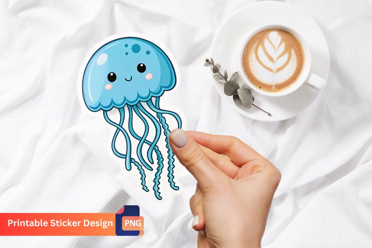 Cute Blue Jellyfish Sticker, Jellyfish Art Sticker