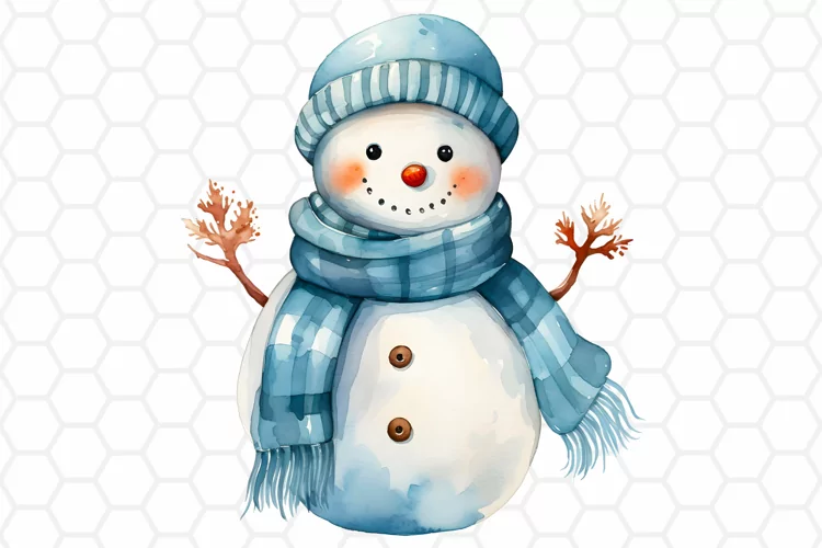 Cute Blue Watercolor Snowman Sublimation Clipart PNG