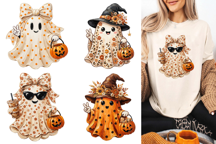 Cute Boho Halloween Ghost PNG