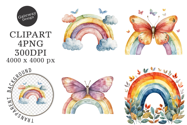 Cute Boho Retro Rainbow Clipart example image 1