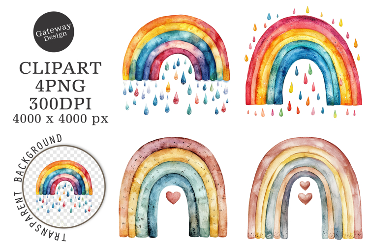 Cute Boho Retro Rainbow Clipart example image 1