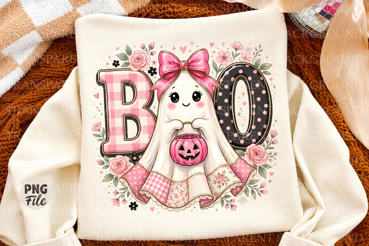 Cute Boo Ghost Png, Pink Halloween Ghost Girl Sublimation