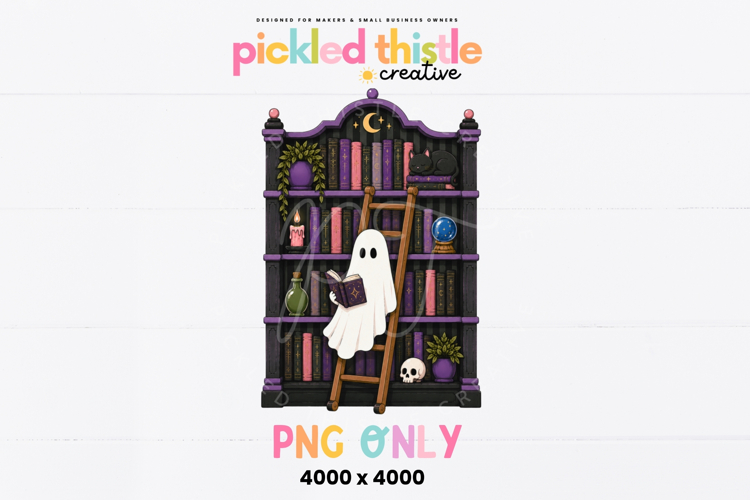 Ghost Reading Book PNG, Halloween Ghost Bookshelf PNG