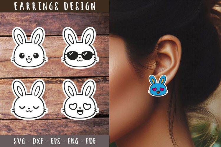 Cute Bunny Earrings SVG Design Laser cut