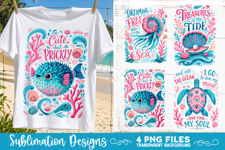 Boho sea creatures sublimation PNG, Ocean creatures 4 PNG