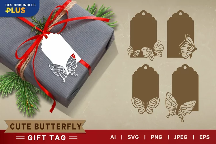 Cute Butterfly Decorative Paper Cut Gift Tag Set SVG