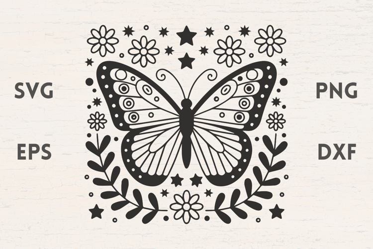 Butterfly illustration with spring flowers