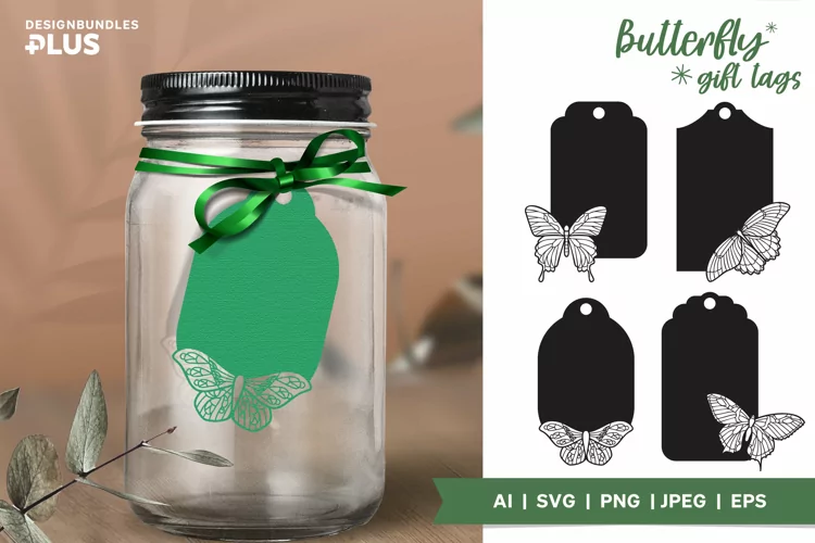 Butterfly Gift Tag SVG Set in Different Shapes