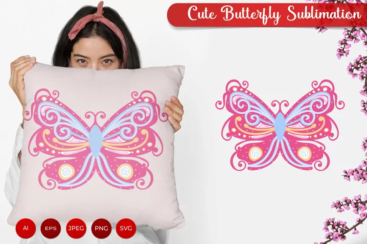 Decorative Colorful Butterfly with Swirl Decoration Design