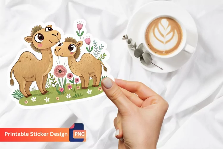 Cute camels in flowers Sticker