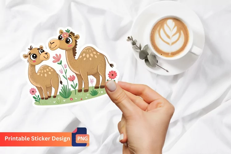 Cute camels in flowers Sticker
