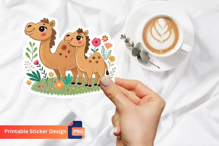 Cute camels in flowers Sticker