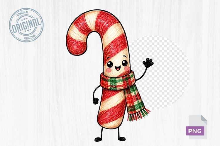 Cute Candy Cane Christmas Doodle PNG Clipart Printable Art