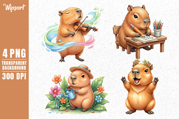 Cute Capybara Activities Clipart PNG